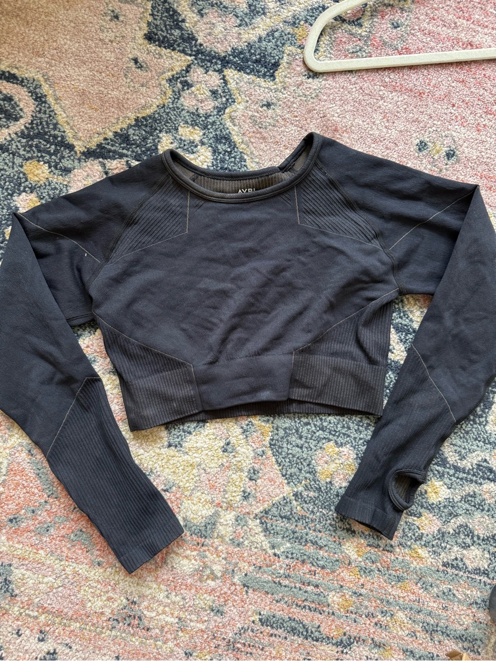 AYBL cropped black long sleeve workout top size L